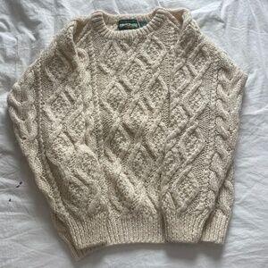 American Eagle Outfitters Cream Cable Knit Crewneck Sweater